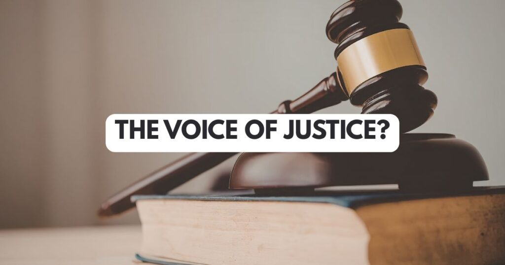 A stylized image of a judge's gavel next to a television studio microphone.