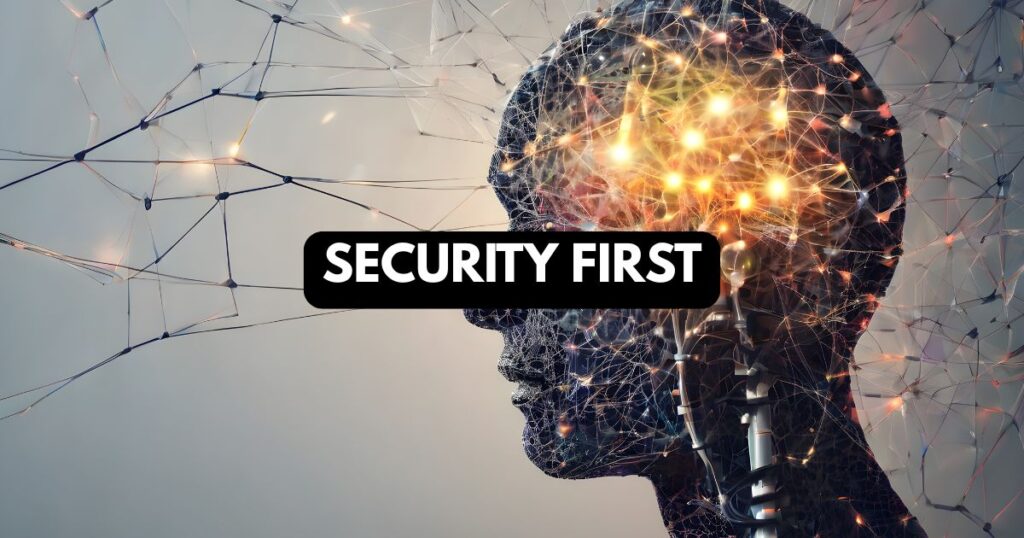 A digital lock icon integrated with a neural network, symbolizing the "Secure-by-Design" philosophy in AI development.