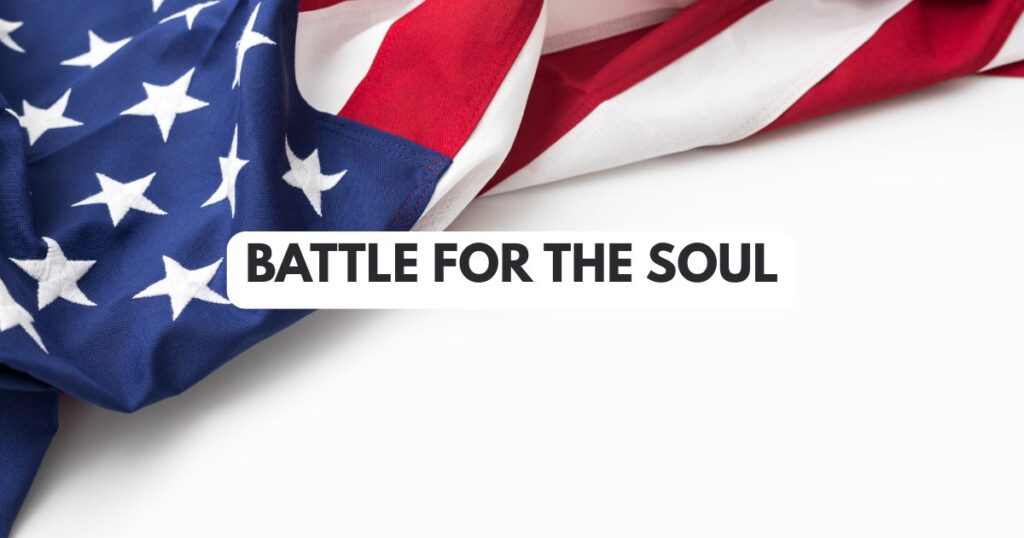 A podium with a microphone in front of a giant American flag, representing the loud and clear message of traditional values against PC culture.