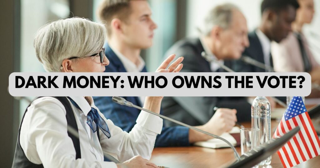 A conceptual image showing the massive influence of Super PACs and dark money in US politics.