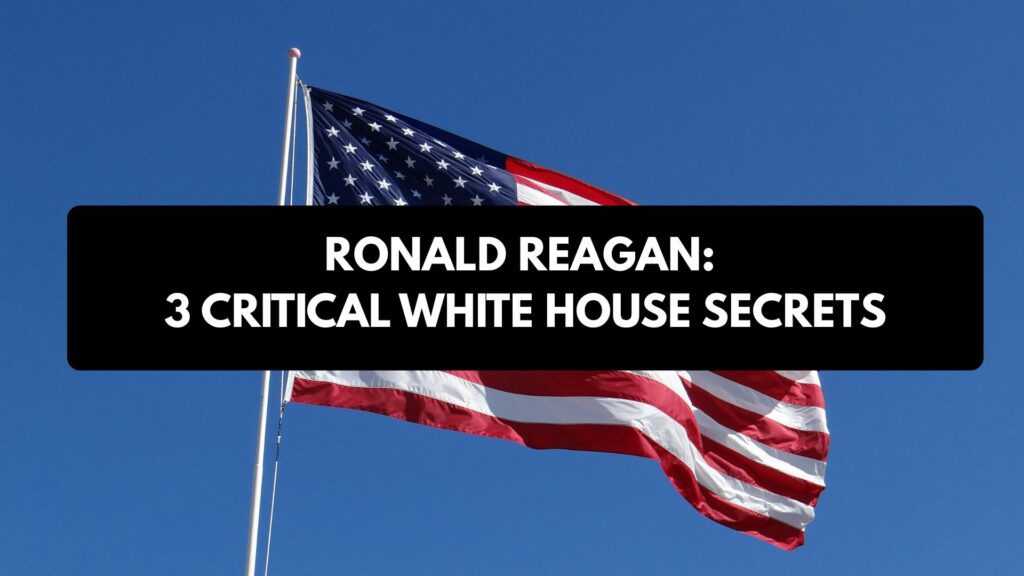 A simple professional infographic detailing the secrets, astrology scandal, and economics of President Ronald Reagan.
