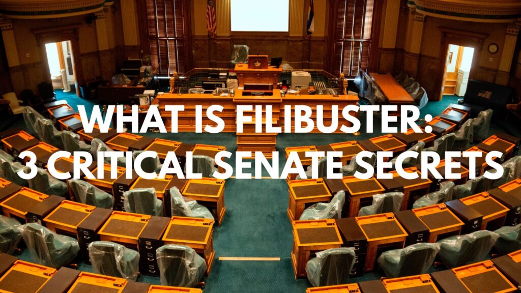 A professional infographic conceptualizing what is filibuster and illustrating the 60-vote cloture threshold in the US Senate.