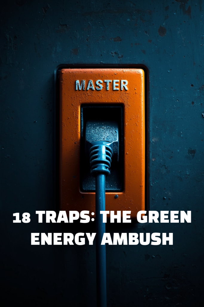 A dramatic professional infographic detail of an electric breaker box with cyan and orange accents illustrating the Inflation Reduction Act Flaws.