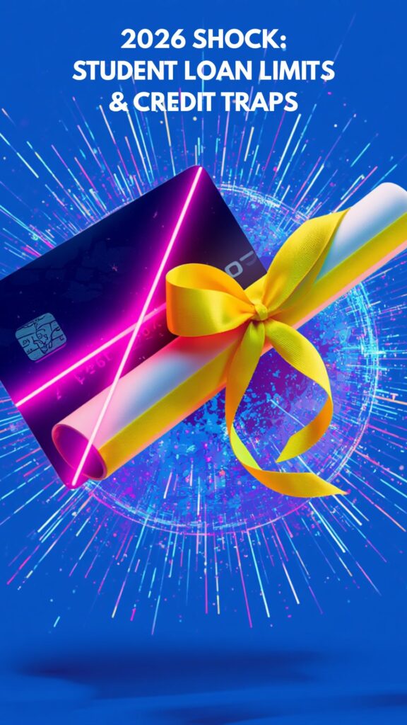 A vibrant pop-art infographic with neon pink and volt lemon accents illustrating the 2026 federal student loan changes.