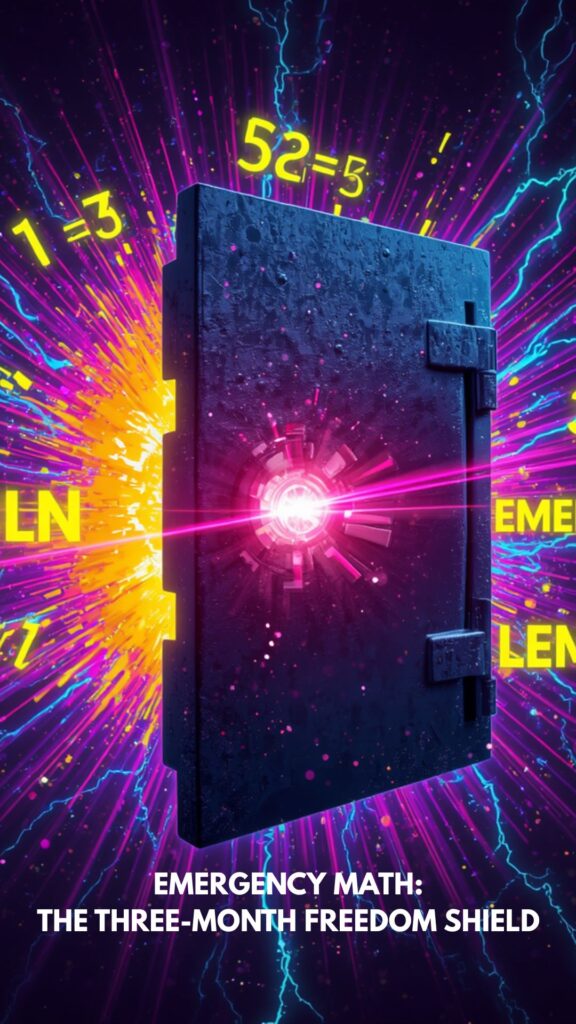 A vibrant pop-art infographic with neon pink and volt lemon accents illustrating the emergency fund math strategy.