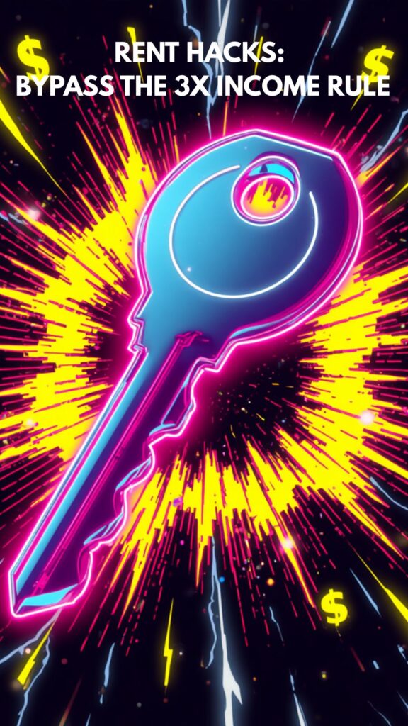 A vibrant pop-art infographic with neon pink and volt lemon accents illustrating how to bypass the 3X rent income rule.